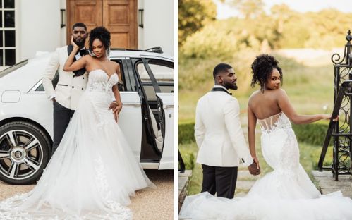 A collage of Rochelle and Andrew posing at Hylands House.