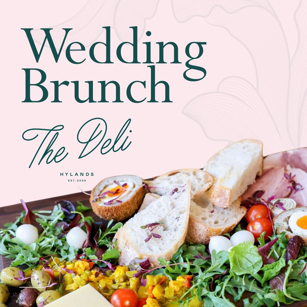 A photo of a brunch platter. Text on the image reads 'Wedding Brunch, The Deli'.